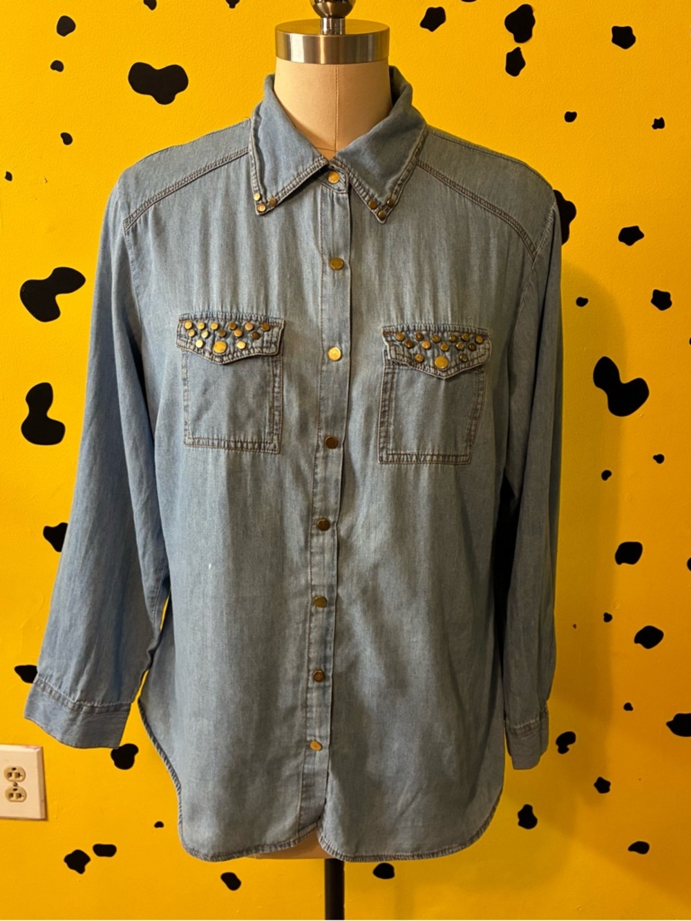 Ashley Stewart Denim Shirt Studded Button Up Top Size 14 Western Grunge Casual